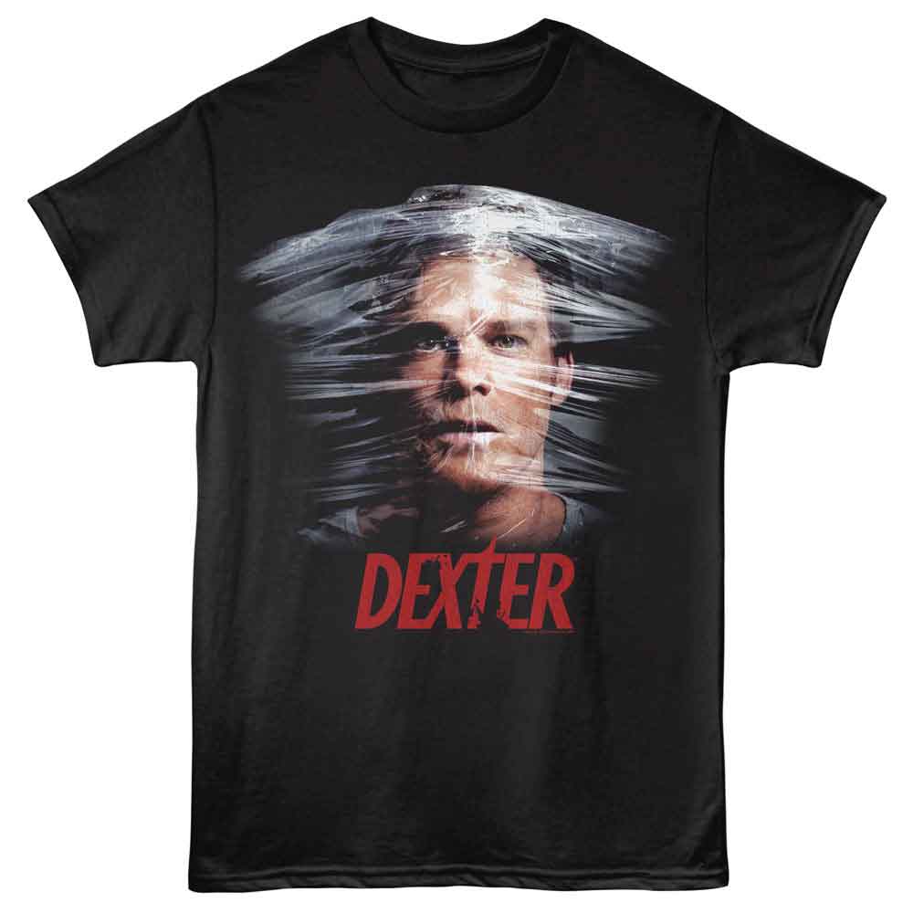 Black Dexter t-shirt featuring Dexter Plastic Wrap Poster design