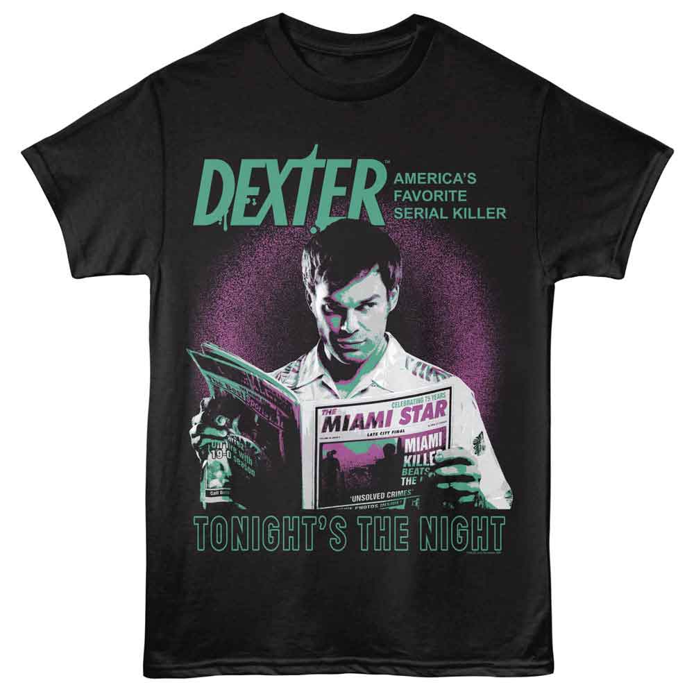 Black Dexter t-shirt featuring Dexter Tonights The Night design