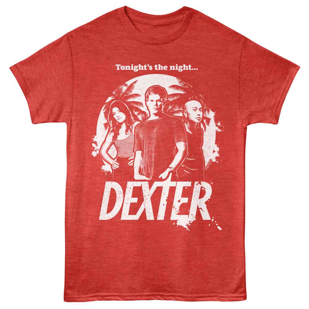 Red heather Dexter t-shirt featuring Dexter Group And Palm Trees One Color design