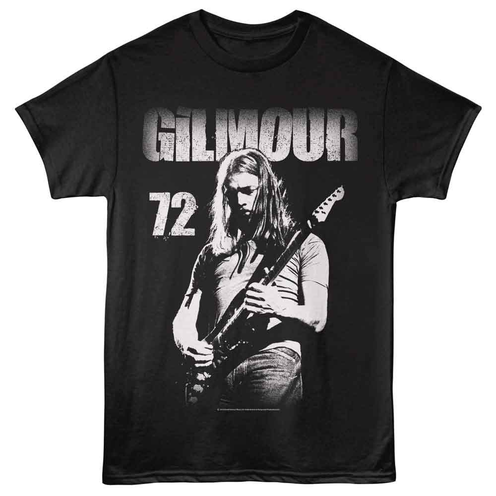 Black David Gilmour t-shirt featuring David Gilmour 1972 portrait design