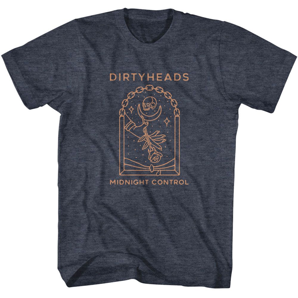 Navy heather Dirty Heads t-shirt featuring Dirty Heads Midnight Control 2024 album design