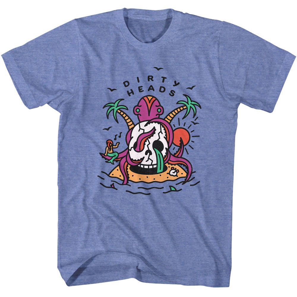 Light blue heather Dirty Heads t-shirt featuring Dirty Heads Make Me Skull design
