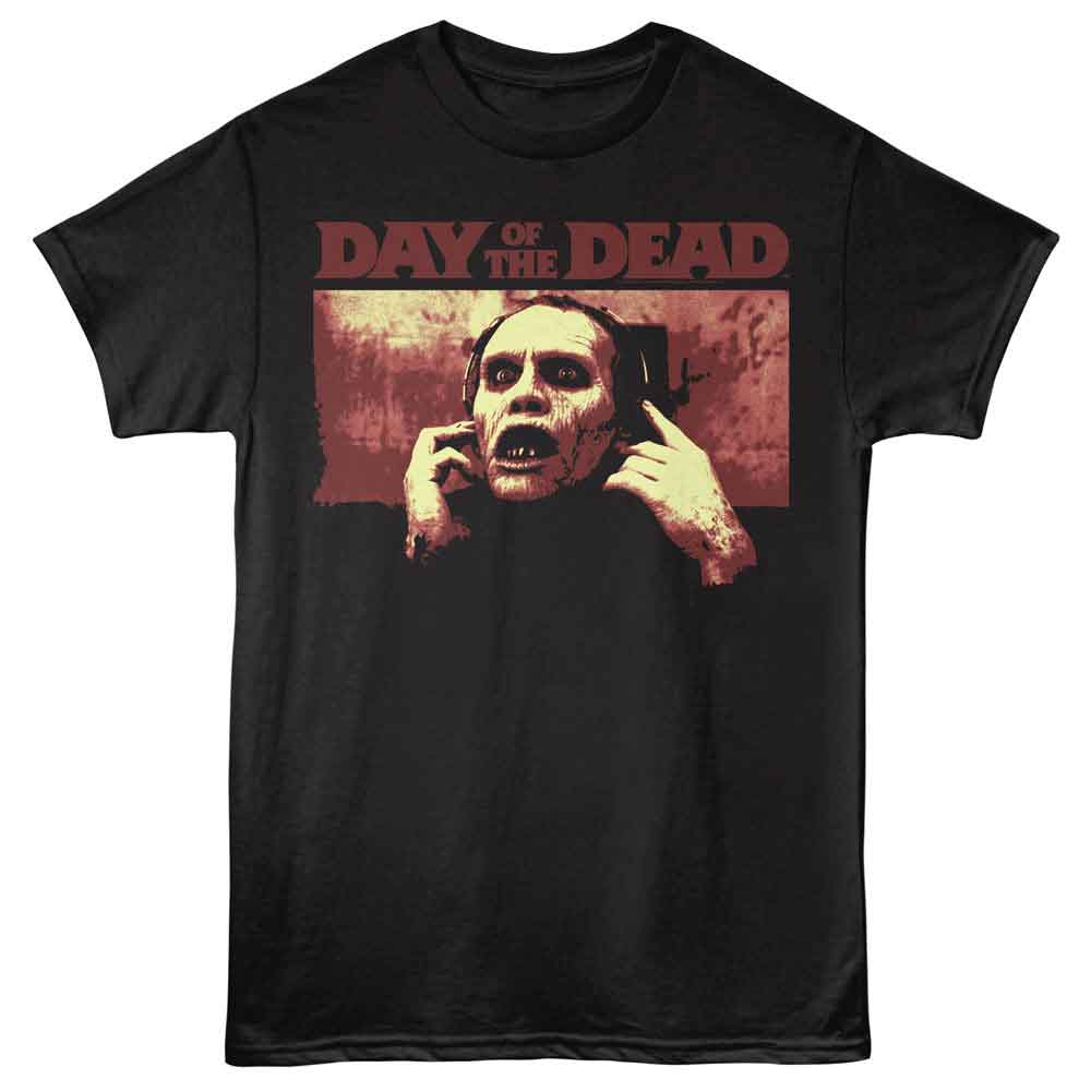 Black Day of the Dead t-shirt featuring Day of the Dead Warm Color Headphones Bub design