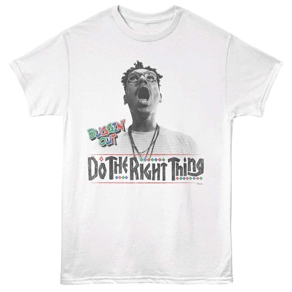 White Do the Right Thing t-shirt featuring Do the Right Thing Buggin Out design