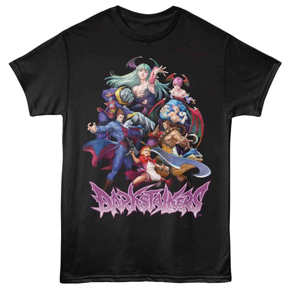 Black Darkstalkers t-shirt featuring Darkstalkers Resurrection Group cast design