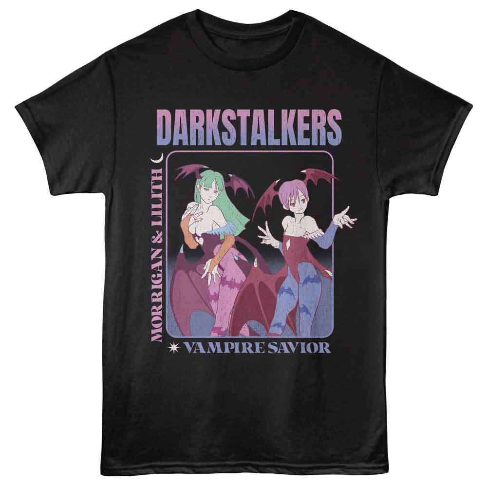 Black Darkstalkers t-shirt featuring Darkstalkers Morrigan And Lilith design