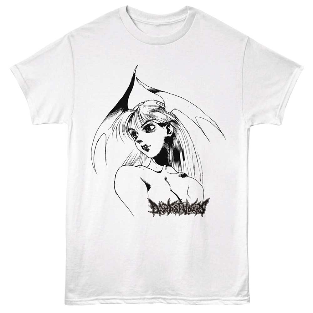 White Darkstalkers t-shirt featuring Darkstalkers Morrigan Bust portrait design