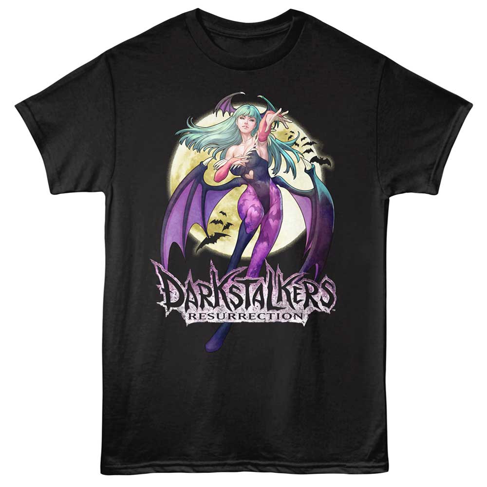 Black Darkstalkers t-shirt featuring Darkstalkers Morrigan Reach design