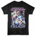 Black Darkstalkers t-shirt featuring a Morrigan vs Felicia design