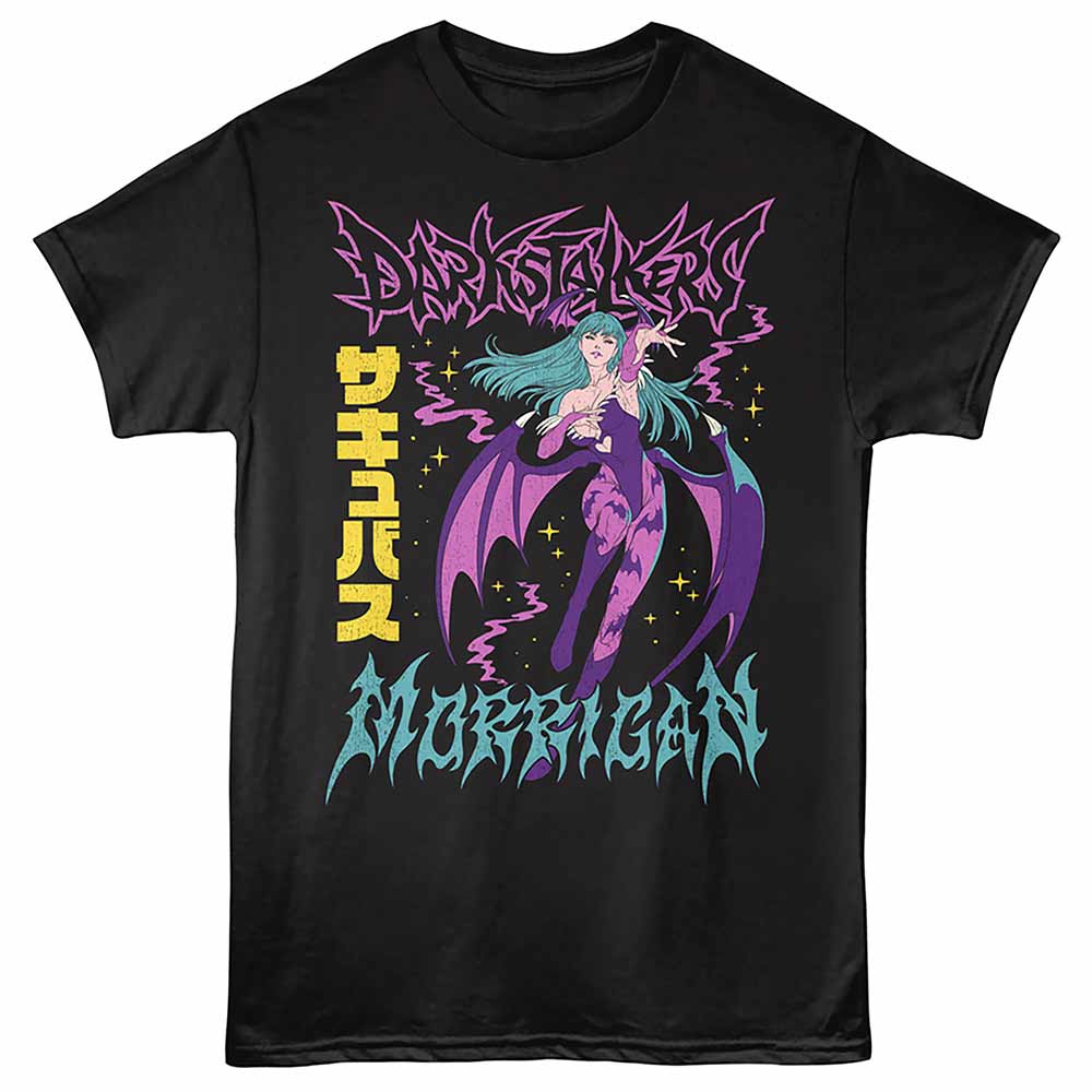 Black Darkstalkers t-shirt featuring a Morrigan Night Sky design