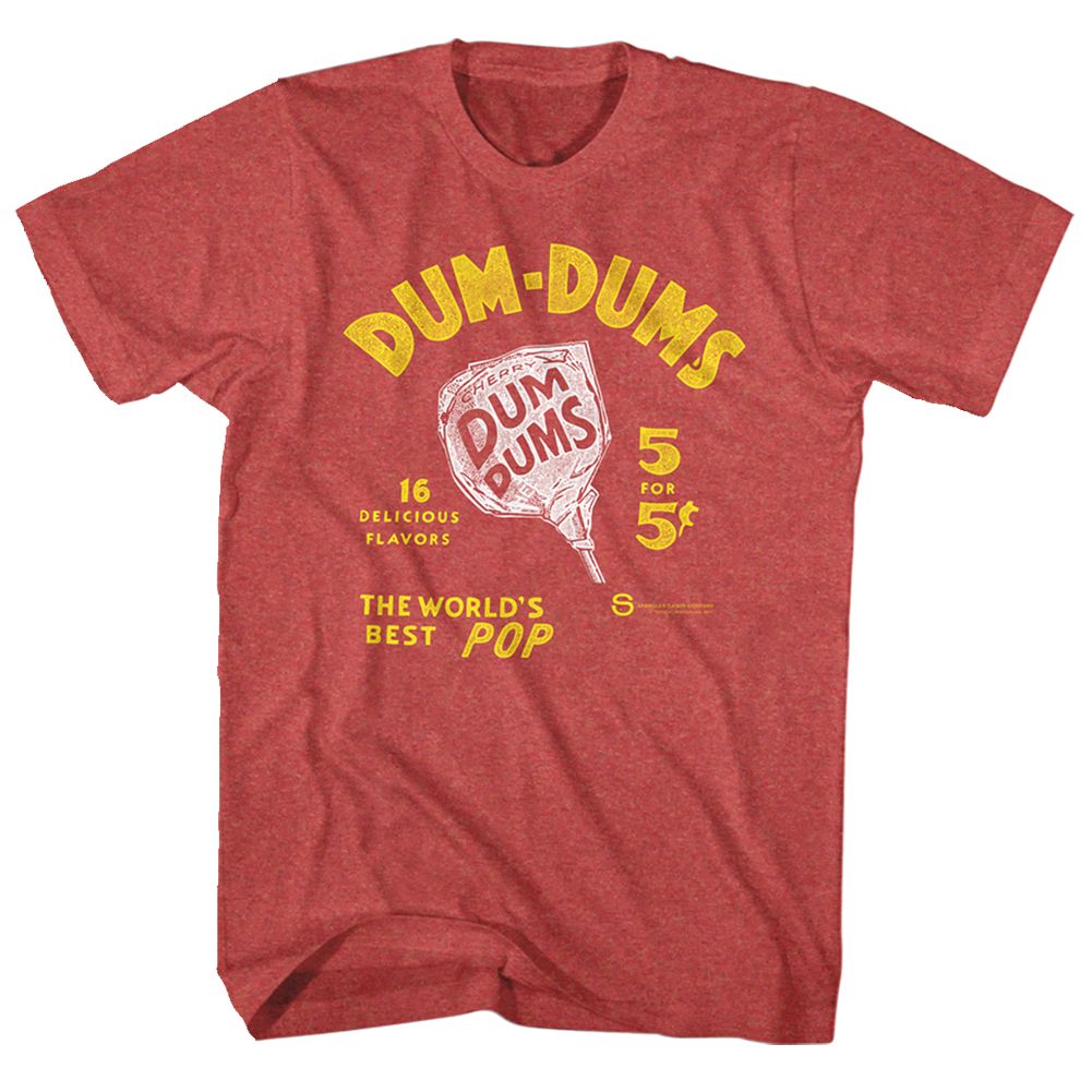 Red heather Dum Dums t-shirt featuring Dum Dums Worlds Best Pop design