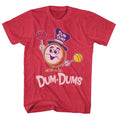 Red heather Dum Dums t-shirt featuring Dum Dums Drum Man design