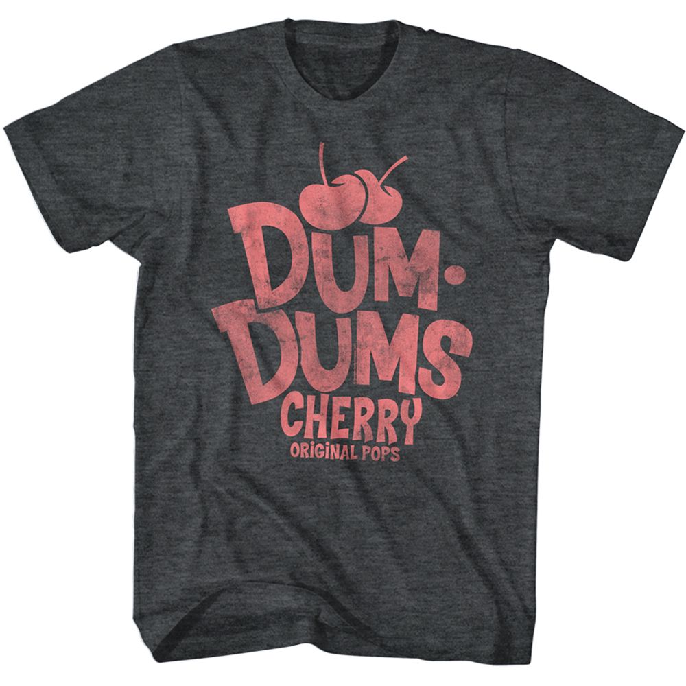 Black heather Dum Dums t-shirt featuring Dum Dums Red Cherry design