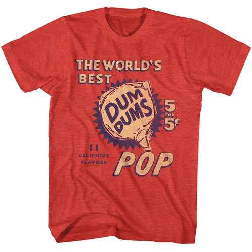 Red heather Dum Dums t-shirt featuring Dum Dums Five For Five design