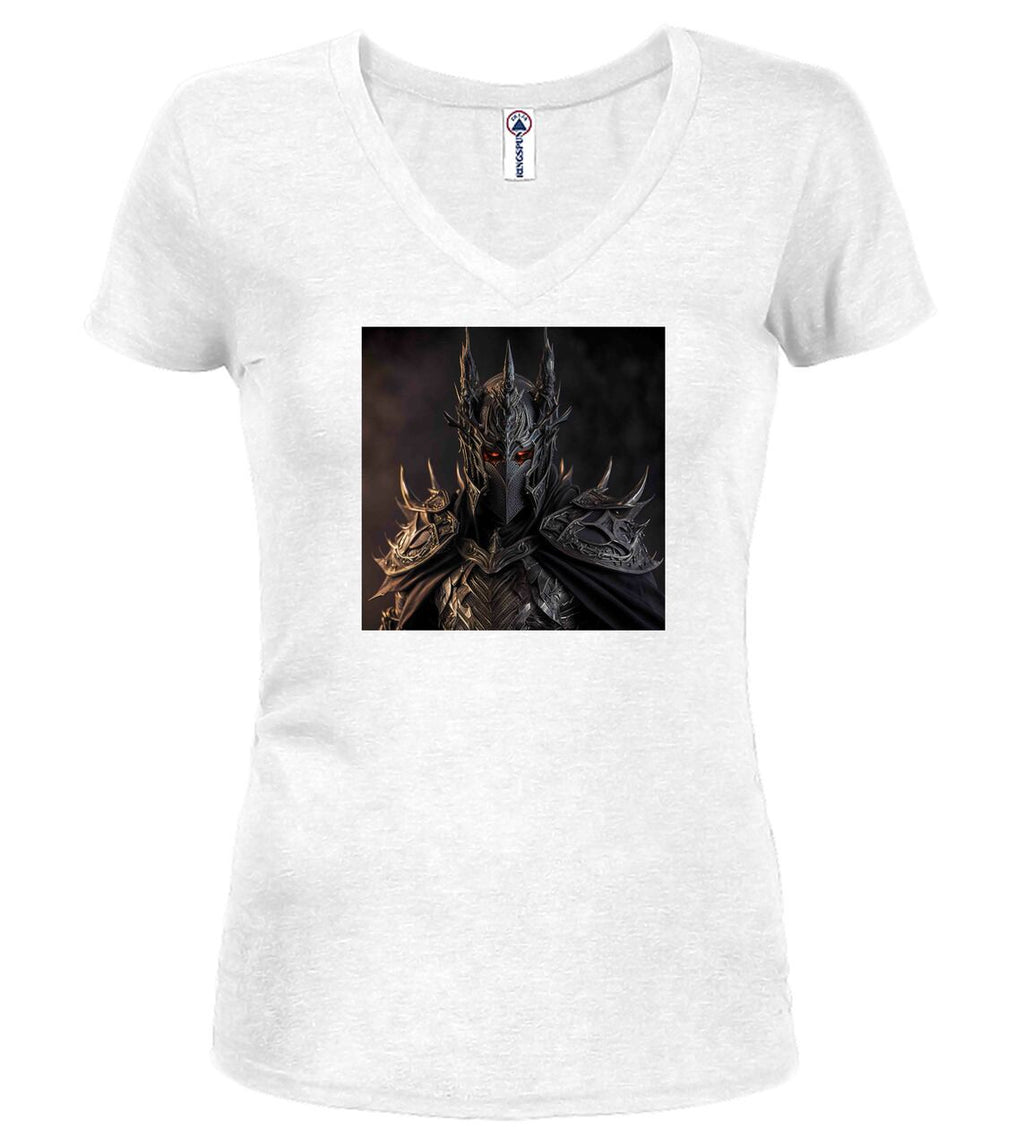White Dark Lord Fantasy Juniors V-Neck T-Shirt