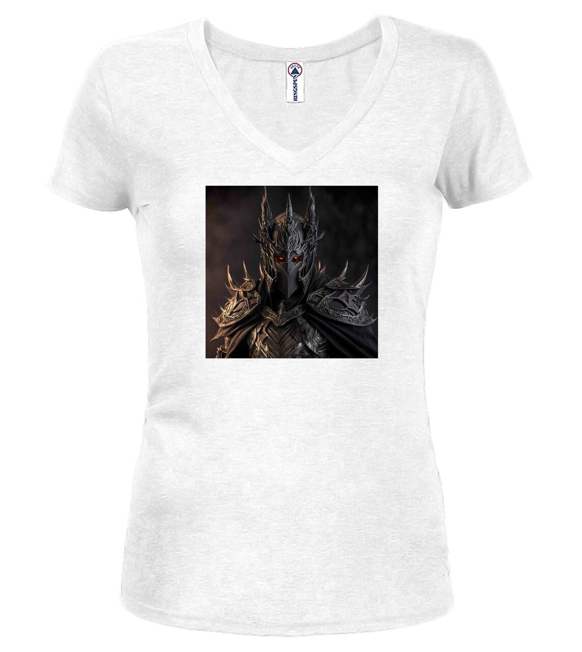 White Dark Lord Fantasy Juniors V-Neck T-Shirt