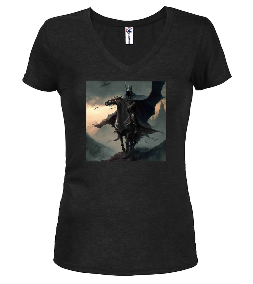 Black Dark Rider Fantasy Juniors V-Neck T-Shirt