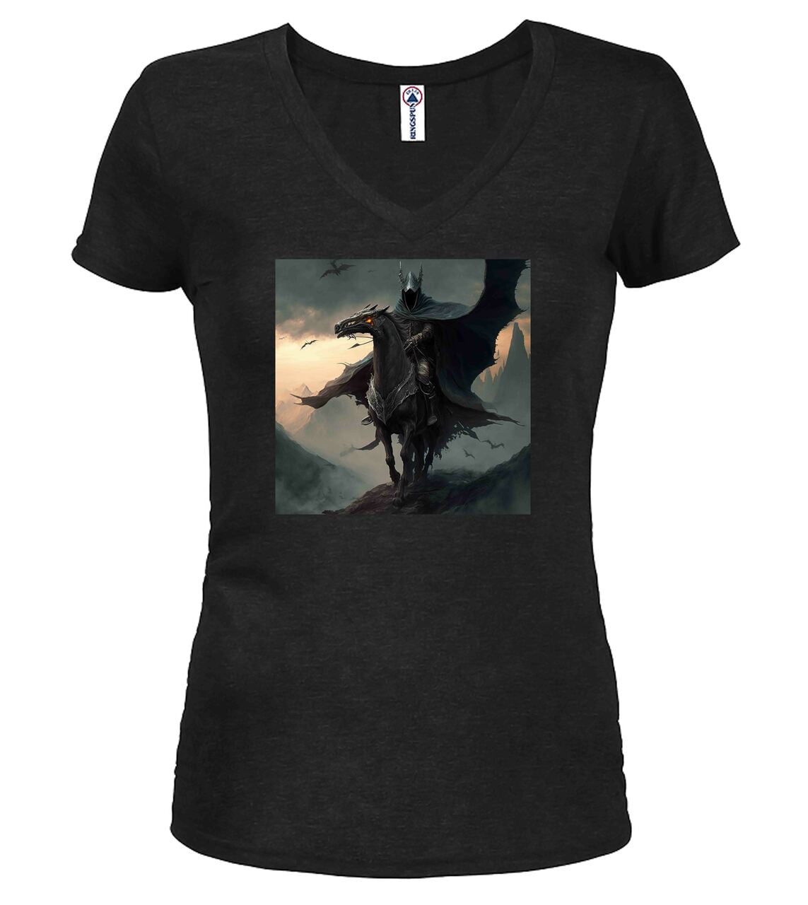 Black Dark Rider Fantasy Juniors V-Neck T-Shirt
