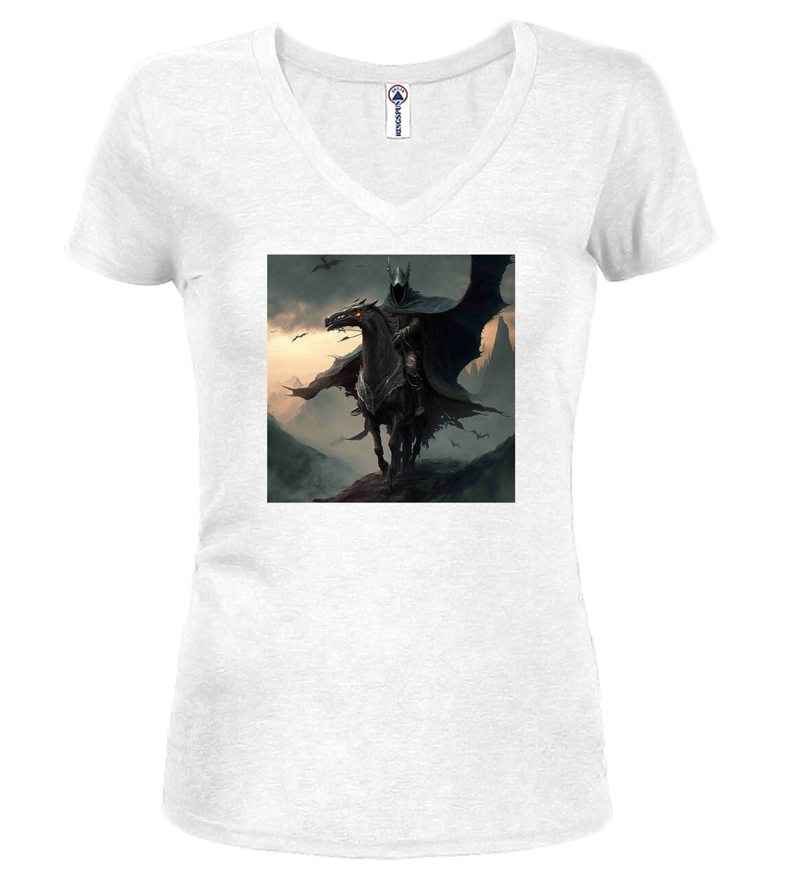 White Dark Rider Fantasy Juniors V-Neck T-Shirt
