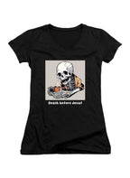 Black Death Before Decaf Juniors V-Neck T-Shirt