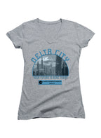 Gray Delta City Your Future is Here Today Juniors V-Neck T-Shirt