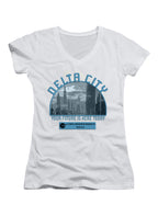 White Delta City Your Future is Here Today Juniors V-Neck T-Shirt