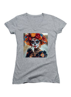 Gray Dia De Los Muertos Juniors V-Neck T-Shirt