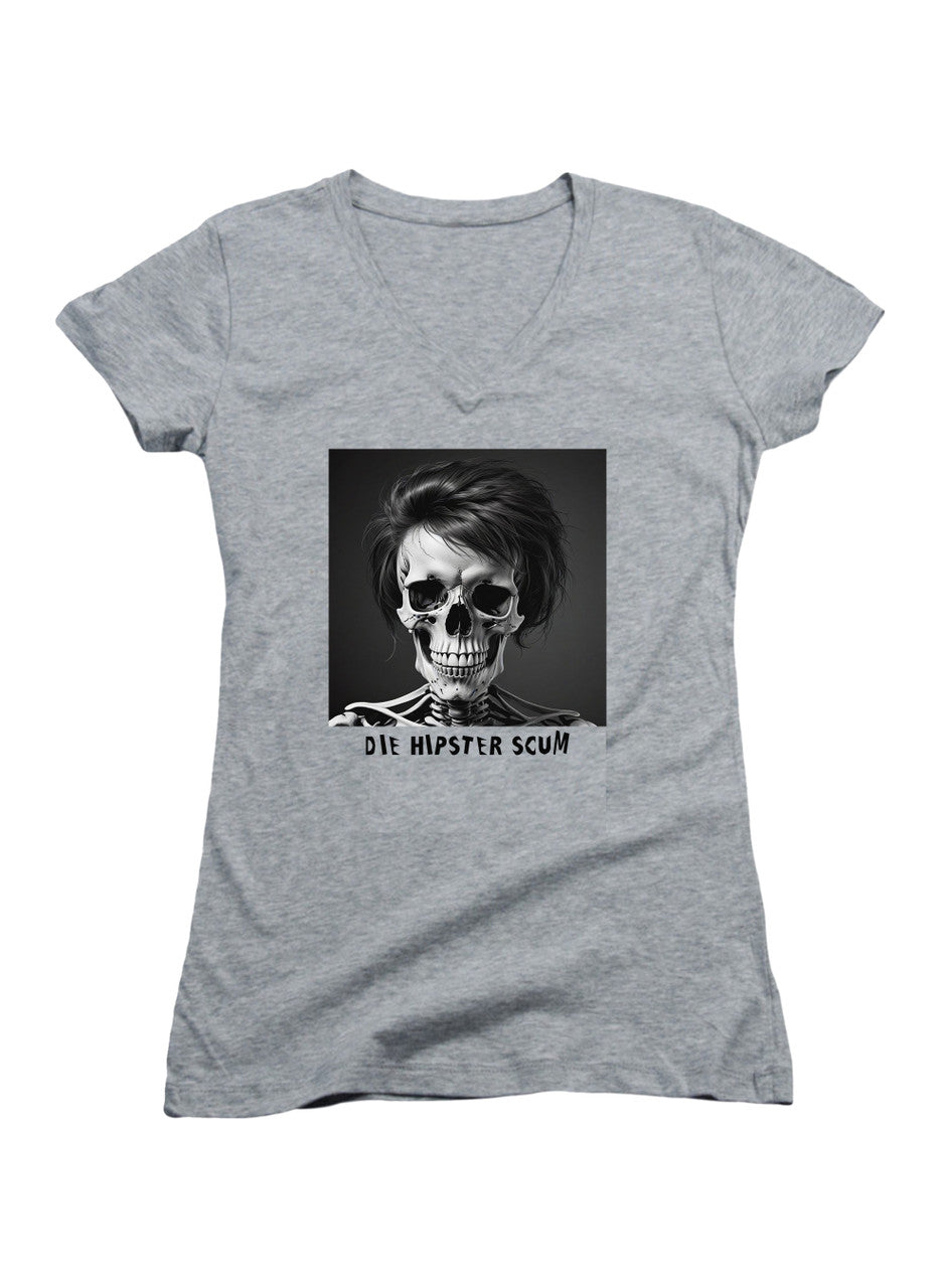 Gray Die Hipster Scum Juniors V-Neck T-Shirt