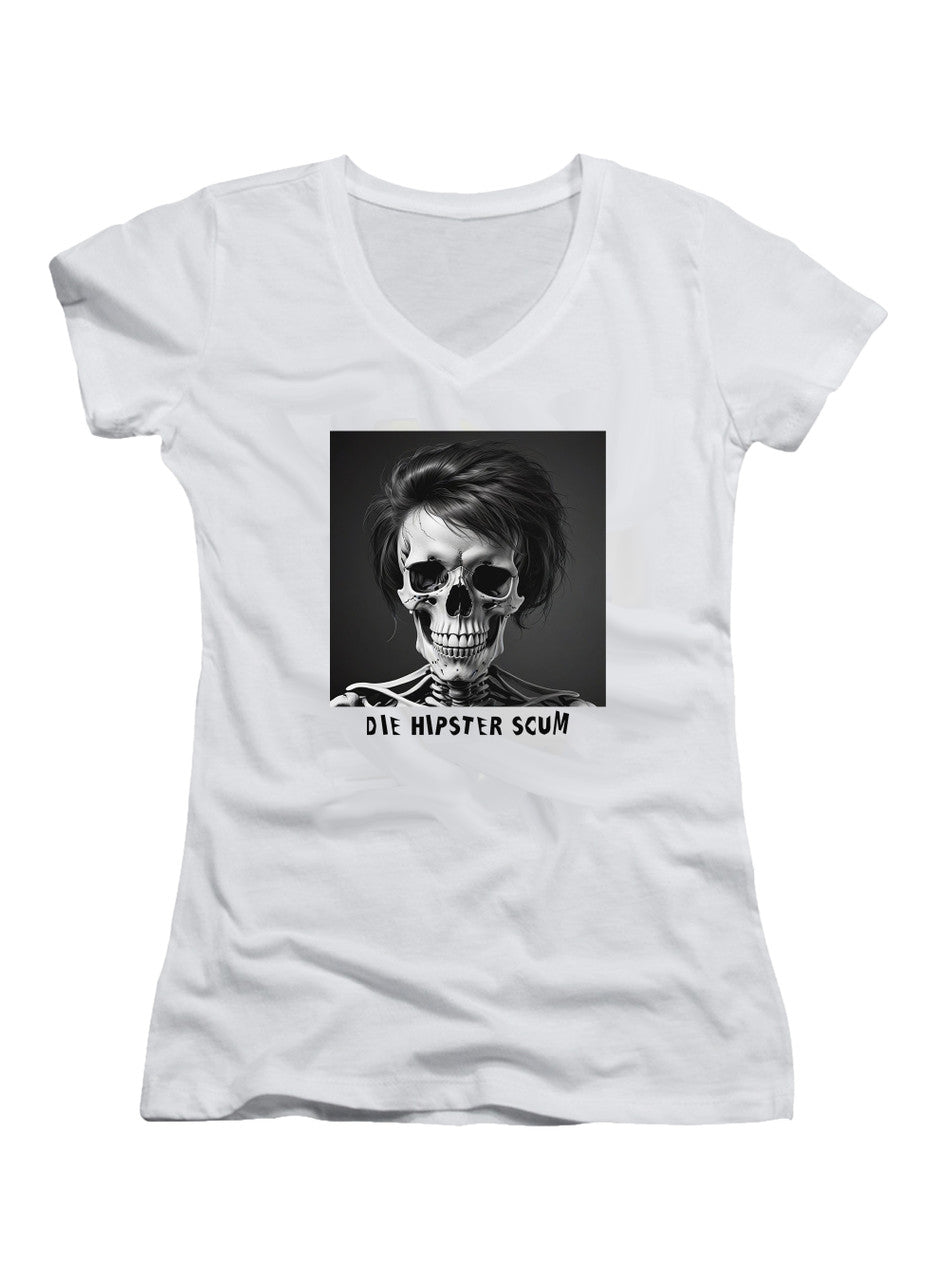 White Die Hipster Scum Juniors V-Neck T-Shirt