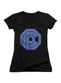 Black Distressed Logo Juniors V-Neck T-Shirt