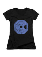 Black Distressed Logo Juniors V-Neck T-Shirt