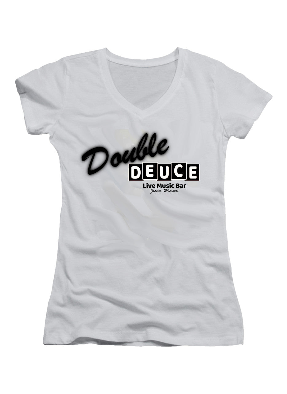 White Double Deuce Juniors V-Neck T-Shirt