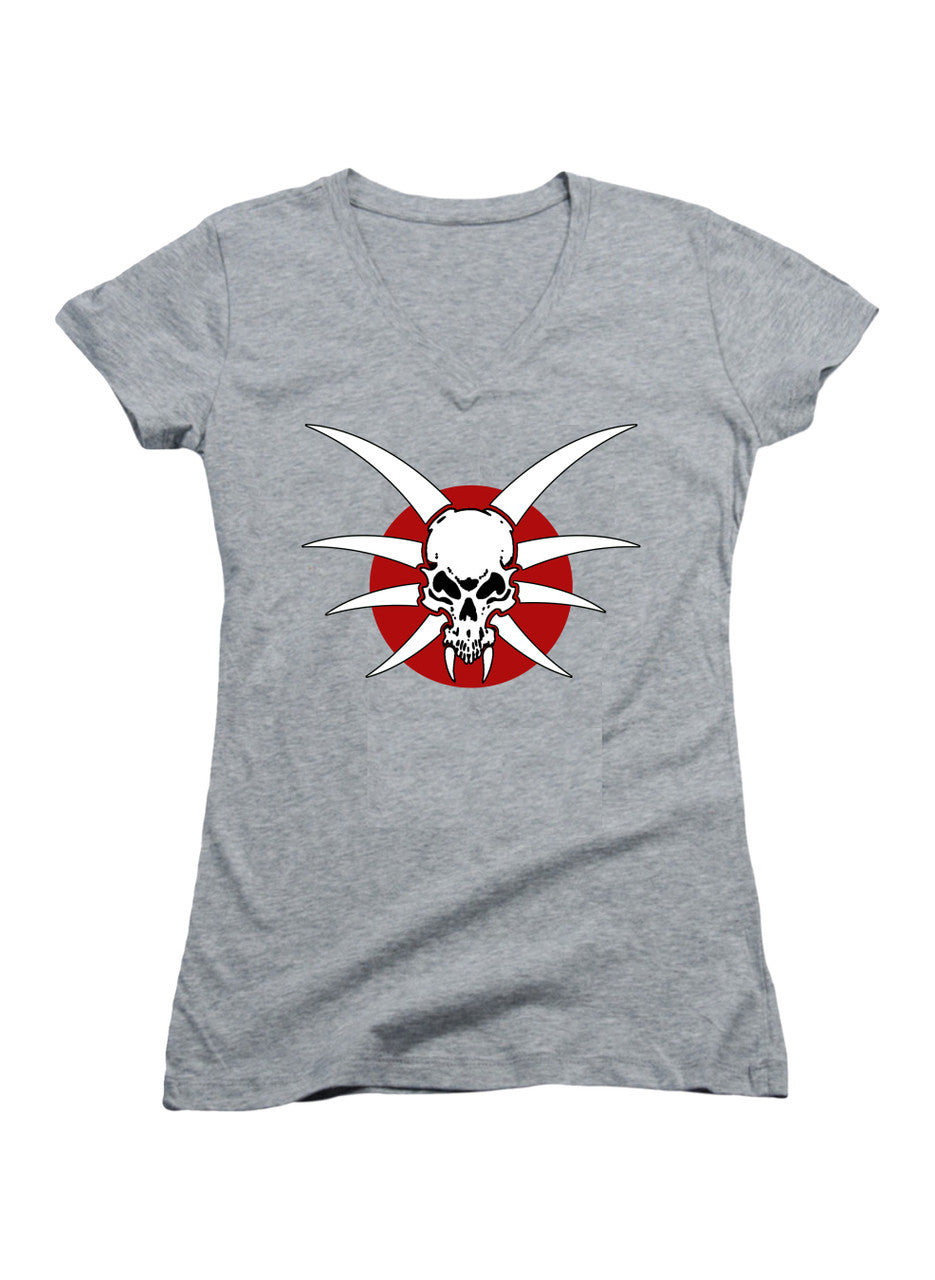 Gray Draconian Logo Juniors V-Neck T-Shirt