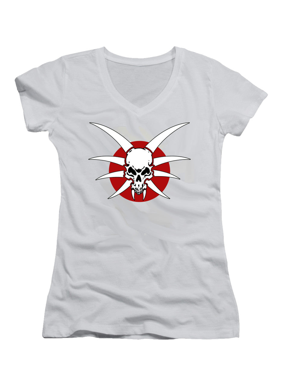 White Draconian Logo Juniors V-Neck T-Shirt