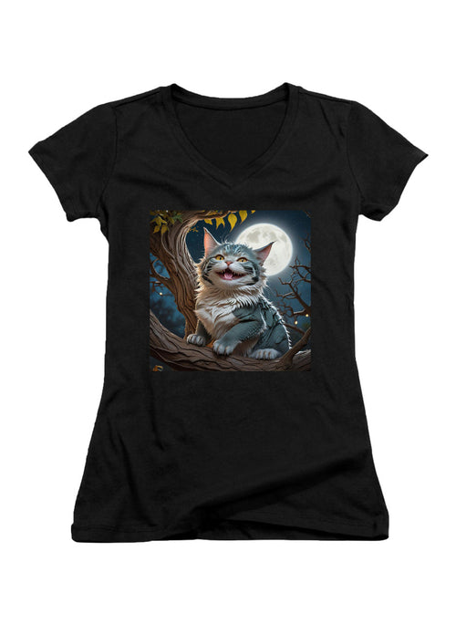 Black Dragon-Cat Hybrid Juniors V-Neck T-Shirt