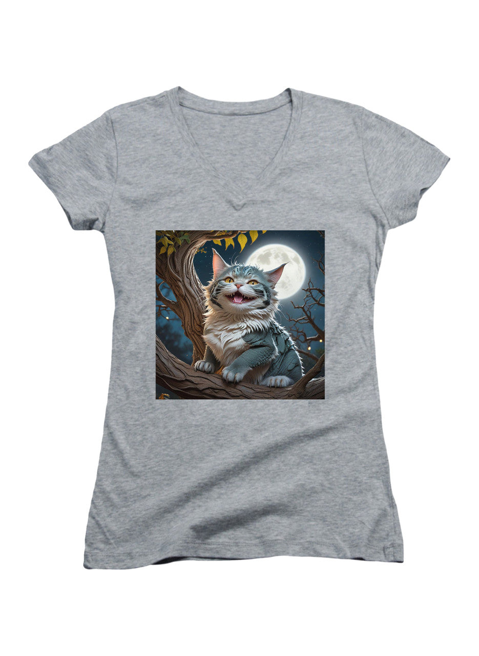 Gray Dragon-Cat Hybrid Juniors V-Neck T-Shirt