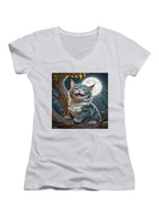 White Dragon-Cat Hybrid Juniors V-Neck T-Shirt