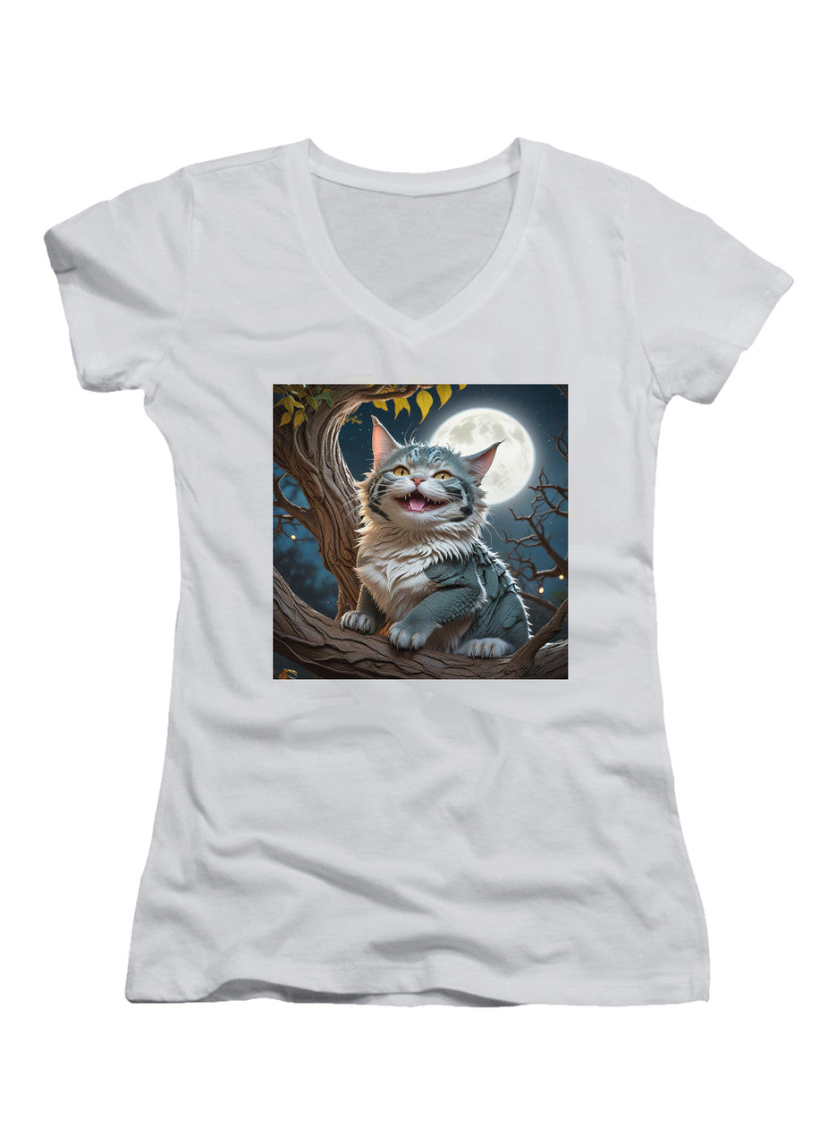 White Dragon-Cat Hybrid Juniors V-Neck T-Shirt