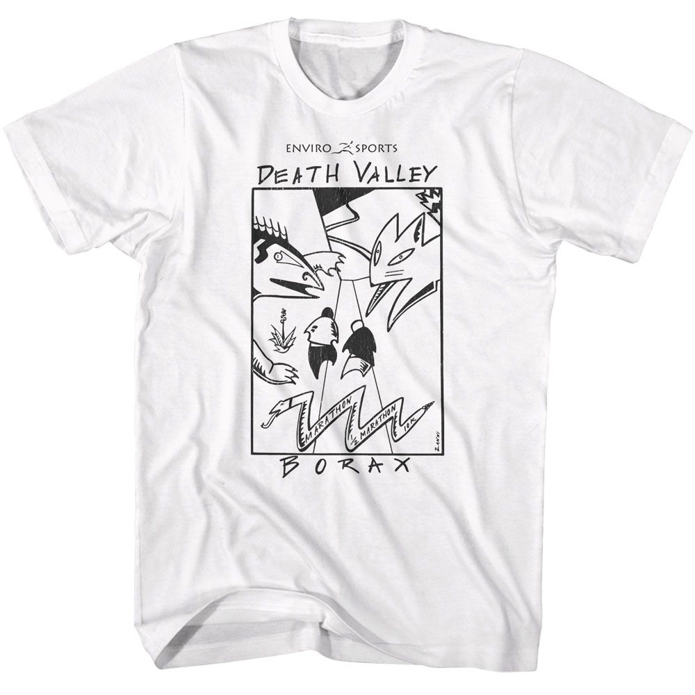 White Enviro Sports t-shirt featuring Enviro Sports Death Valley Borax design