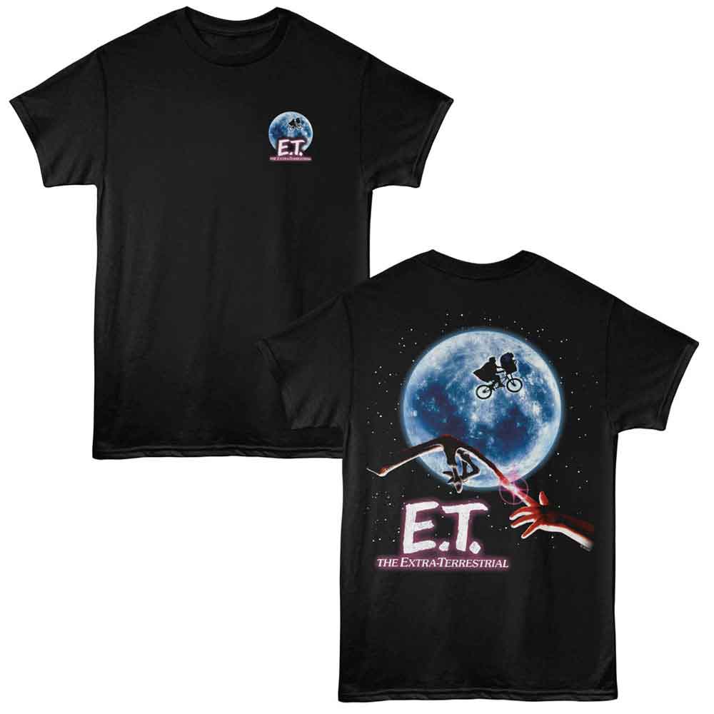Black ET the Extraterrestrial t-shirt featuring ET Moon front and back design