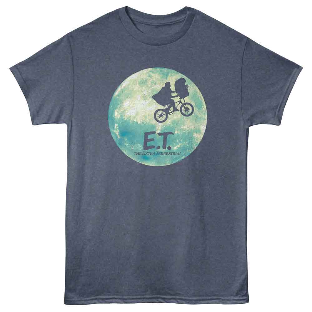 Navy heather ET the Extraterrestrial t-shirt featuring ET Bike And Moon design