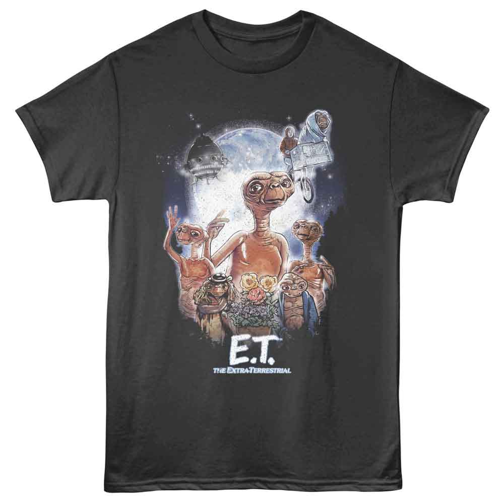 Smoke gray ET the Extraterrestrial t-shirt featuring ET Multiple Characters With Moon design