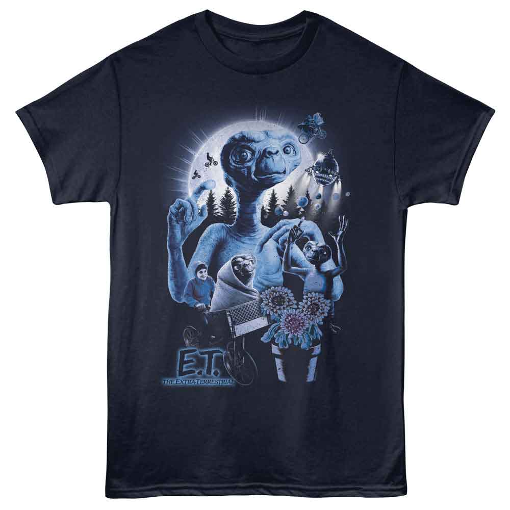 Navy ET the Extraterrestrial t-shirt featuring ET Collage scenes design