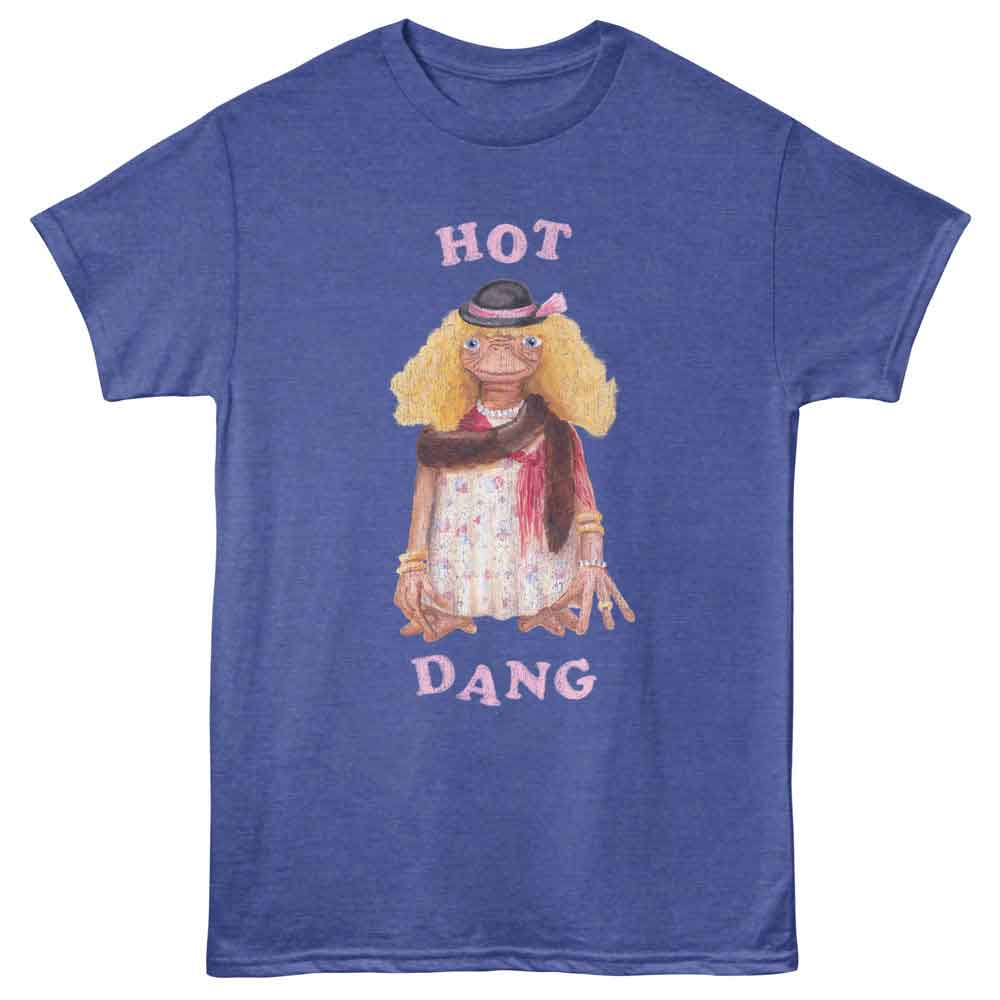 Royal heather ET the Extraterrestrial t-shirt featuring ET Hot Dang design
