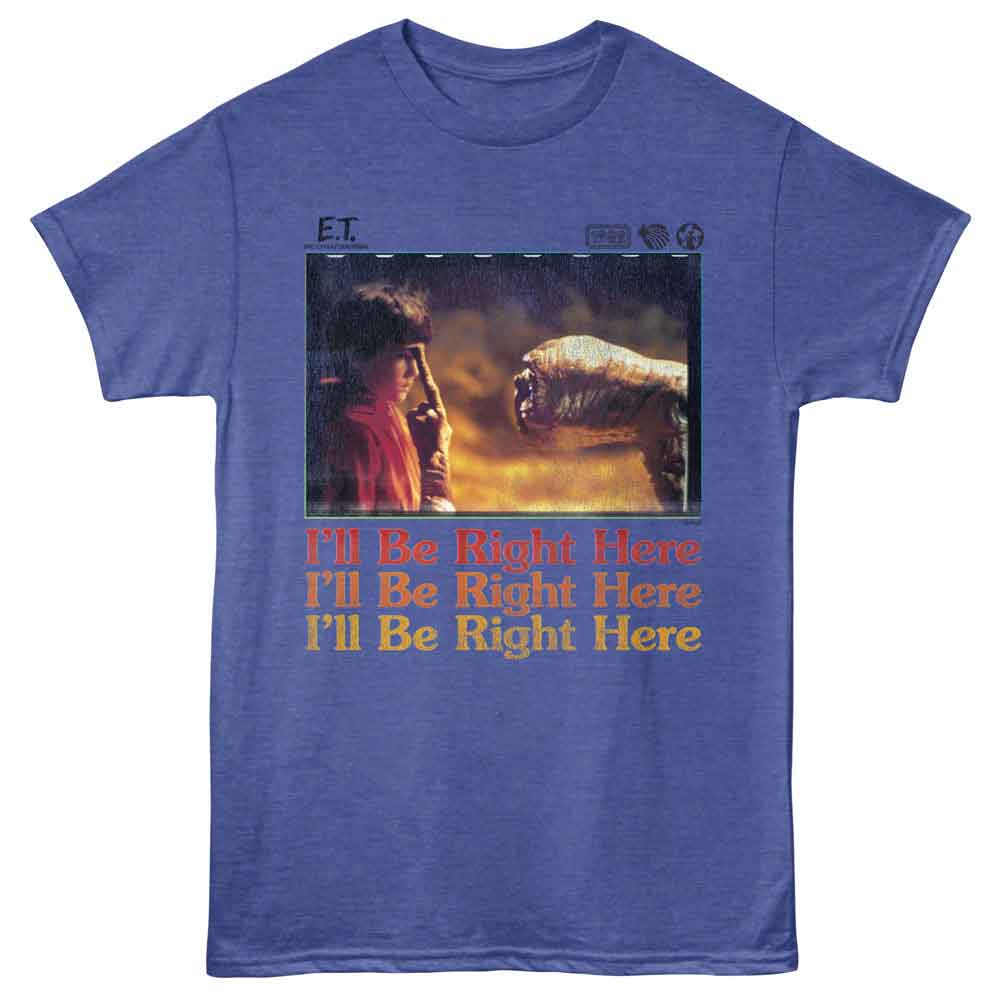 Royal heather ET the Extraterrestrial t-shirt featuring ET I'll Be Right Here design