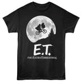 Black ET the Extraterrestrial t-shirt featuring ET Moon Ride design