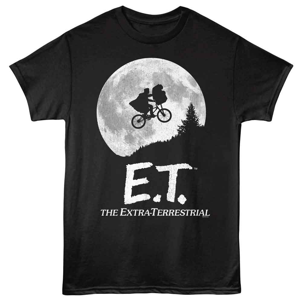 Black ET the Extraterrestrial t-shirt featuring ET Moon Ride design
