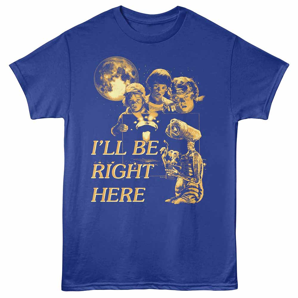 Royal blue ET the Extraterrestrial t-shirt featuring a Right Here Monochrome design