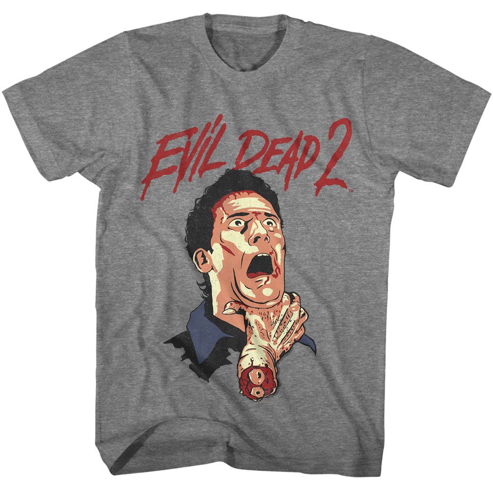 Graphite heather Evil Dead t-shirt featuring Evil Dead Ash Attack design