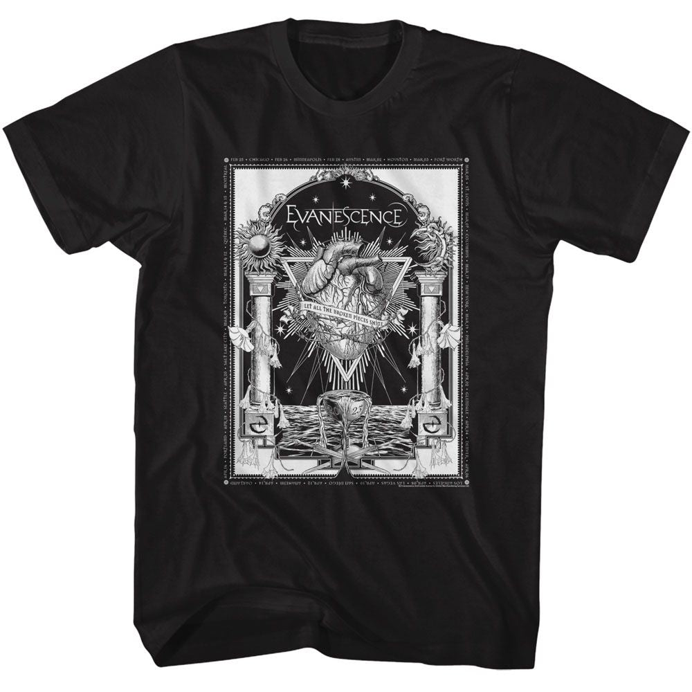 Black Evanescence t-shirt featuring Evanescence Broken Pieces Heart design